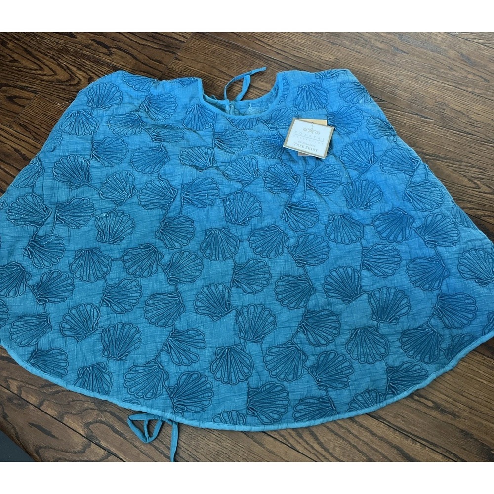 Coastal Collection 50" tree skirt turquoise Sea Shells